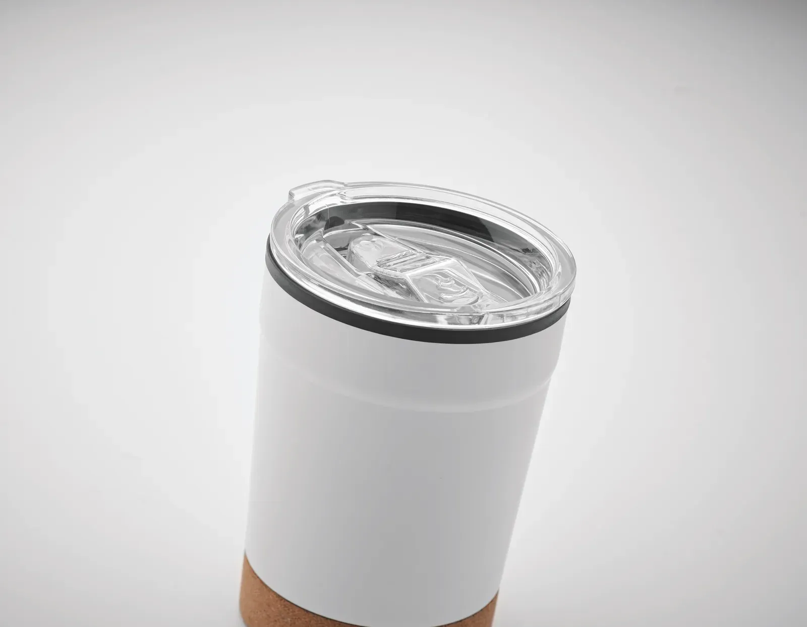 Nomu – Double Wall Tumbler with Stainless Steel Outer and PP Liner Inside, with Cork Base and with Sliding Sip Hole — Matt Silver