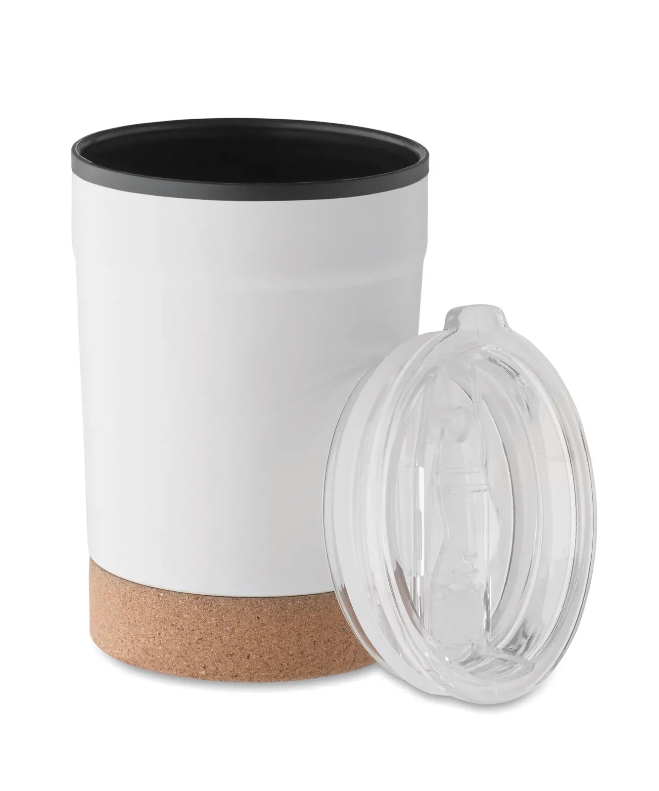 Nomu – Double Wall Tumbler with Stainless Steel Outer and PP Liner Inside, with Cork Base and with Sliding Sip Hole — White