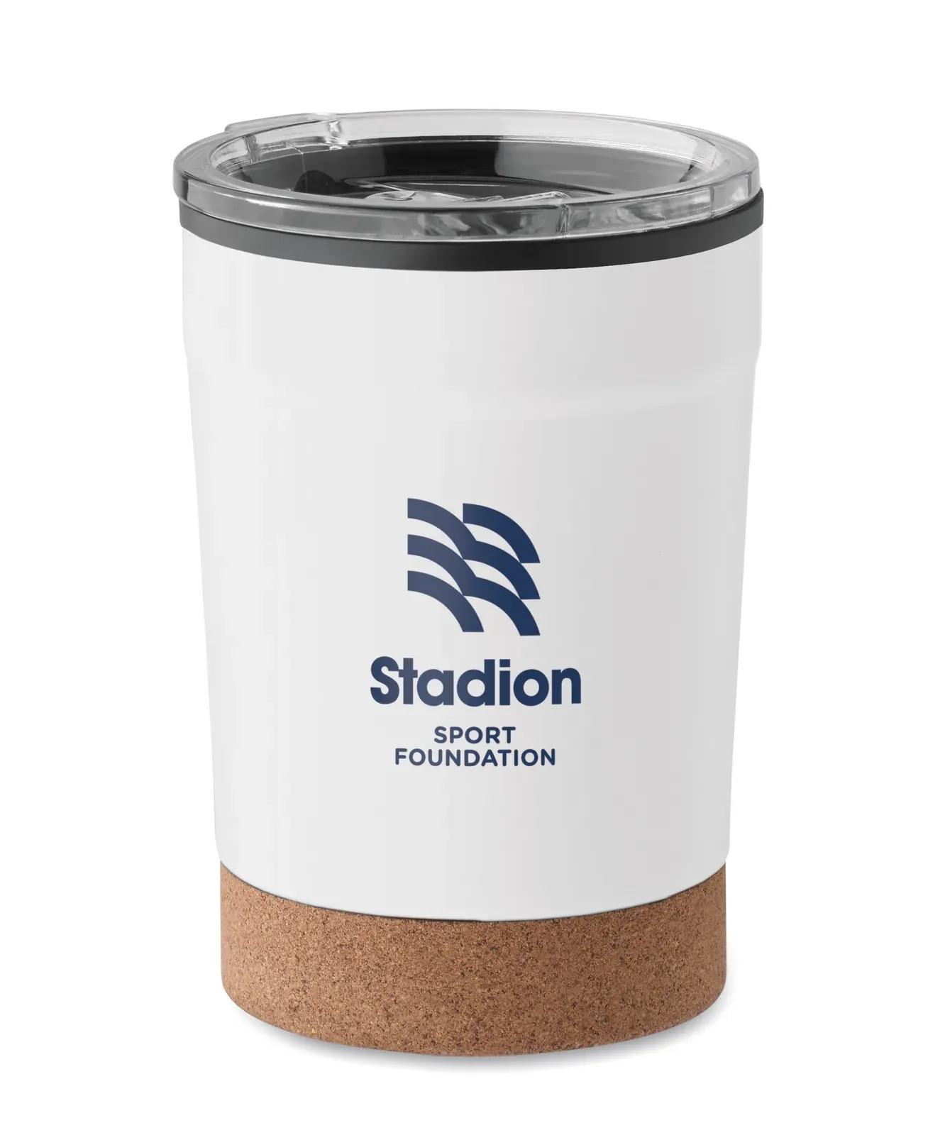 Nomu – Double Wall Tumbler with Stainless Steel Outer and PP Liner Inside, with Cork Base and with Sliding Sip Hole — White