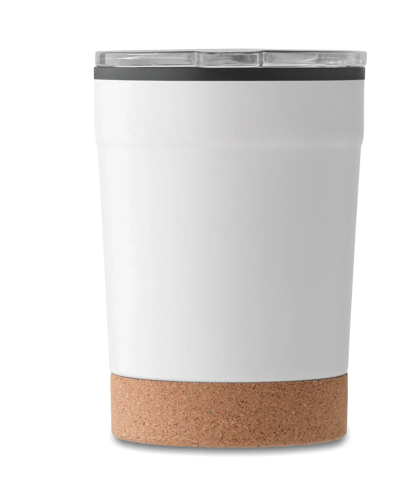 Nomu – Double Wall Tumbler with Stainless Steel Outer and PP Liner Inside, with Cork Base and with Sliding Sip Hole — White