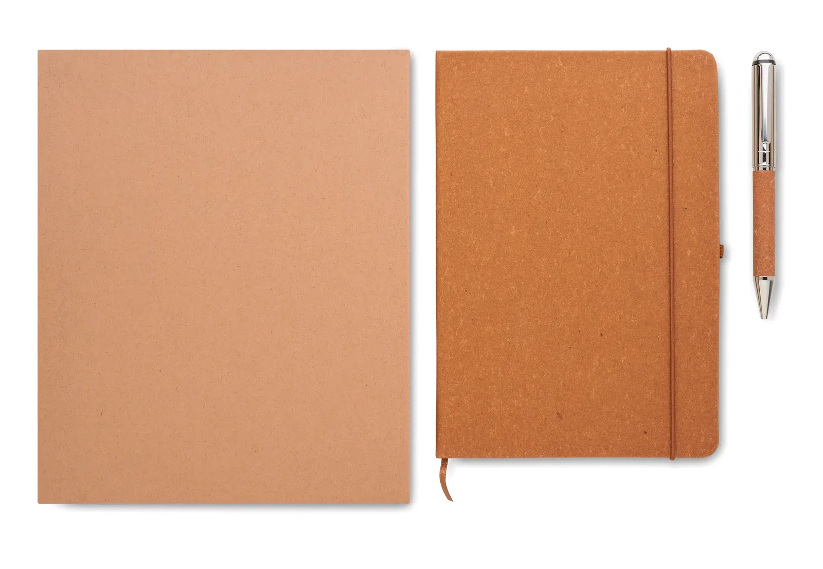 Eleganote A5 Recycled Leather Notebook & Pen Gift Set – FSC-Certified, Presented in Craft Box — Beige