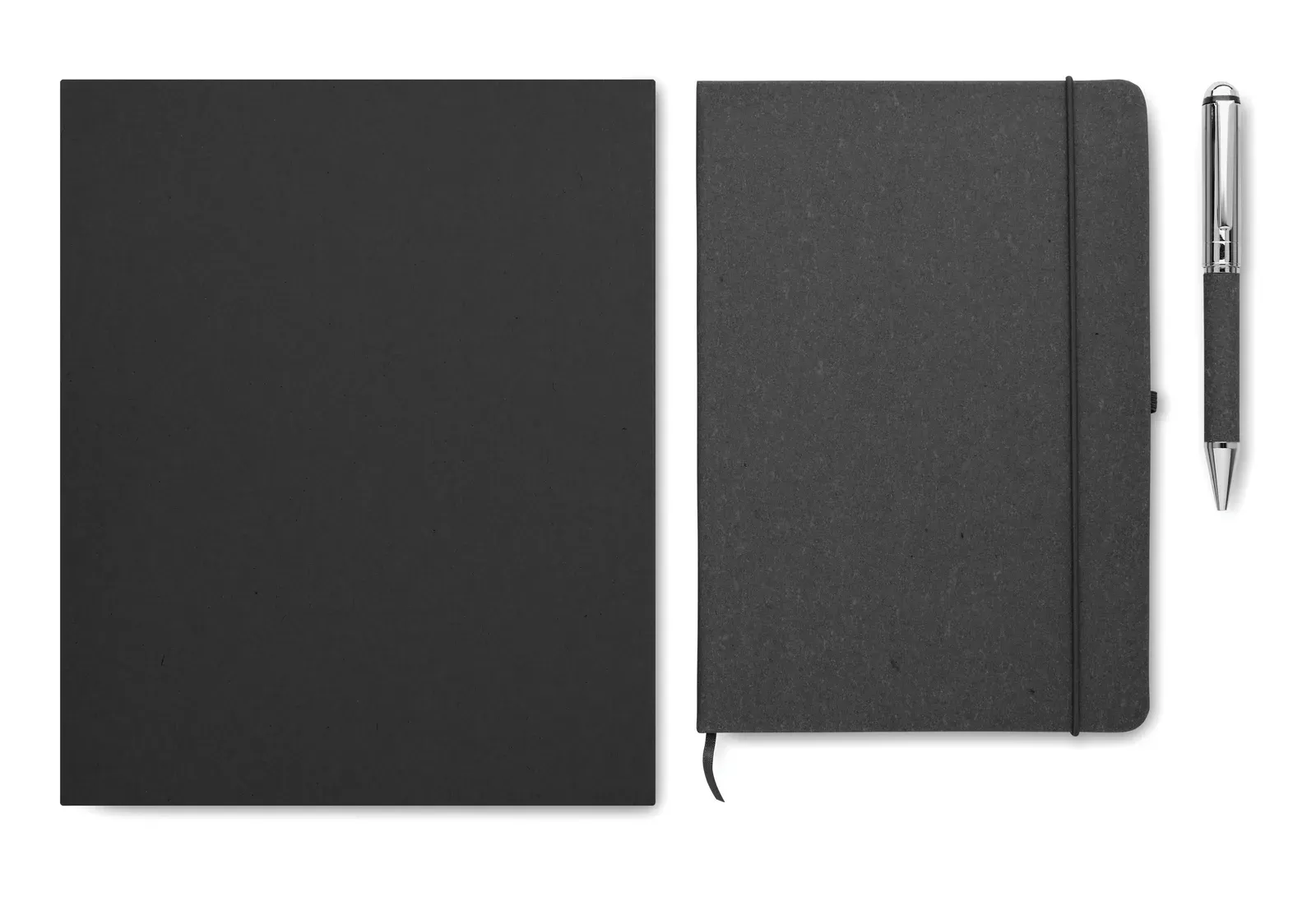 Eleganote A5 Recycled Leather Notebook & Pen Gift Set – FSC-Certified, Presented in Craft Box — Black