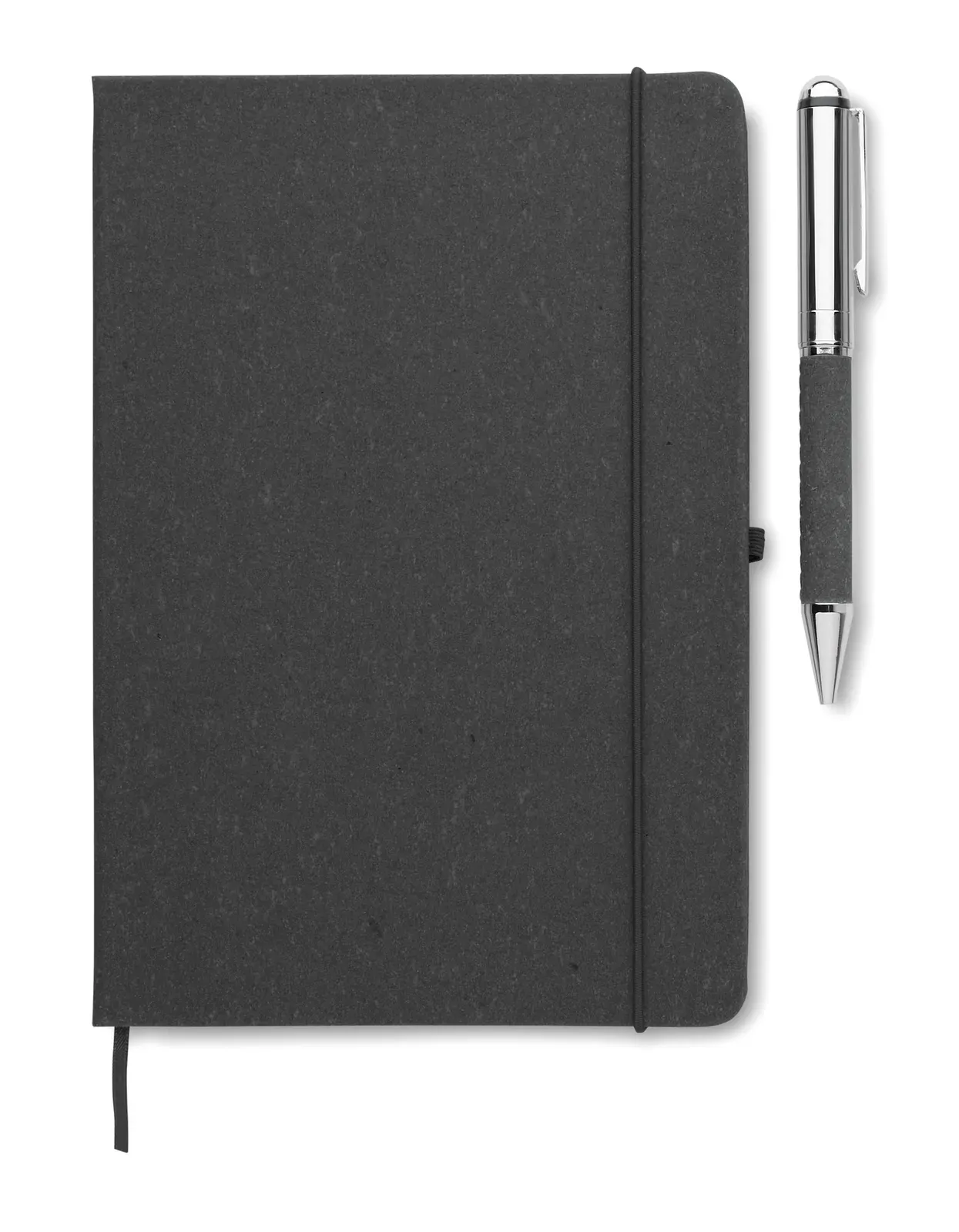 Eleganote A5 Recycled Leather Notebook & Pen Gift Set – FSC-Certified, Presented in Craft Box — Black
