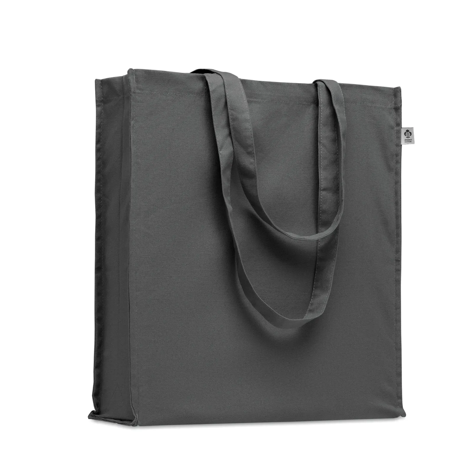 Organic Cotton Shopping Bag Bente Colour with Long Handles 38X9X42 cm — Stone Grey