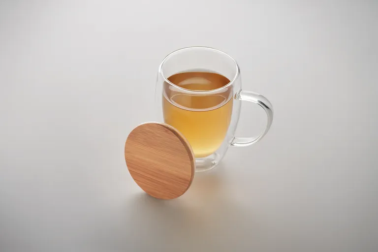 Tiral – Double Wall Borosilicate Glass Mug with Handle and Bamboo Lid
