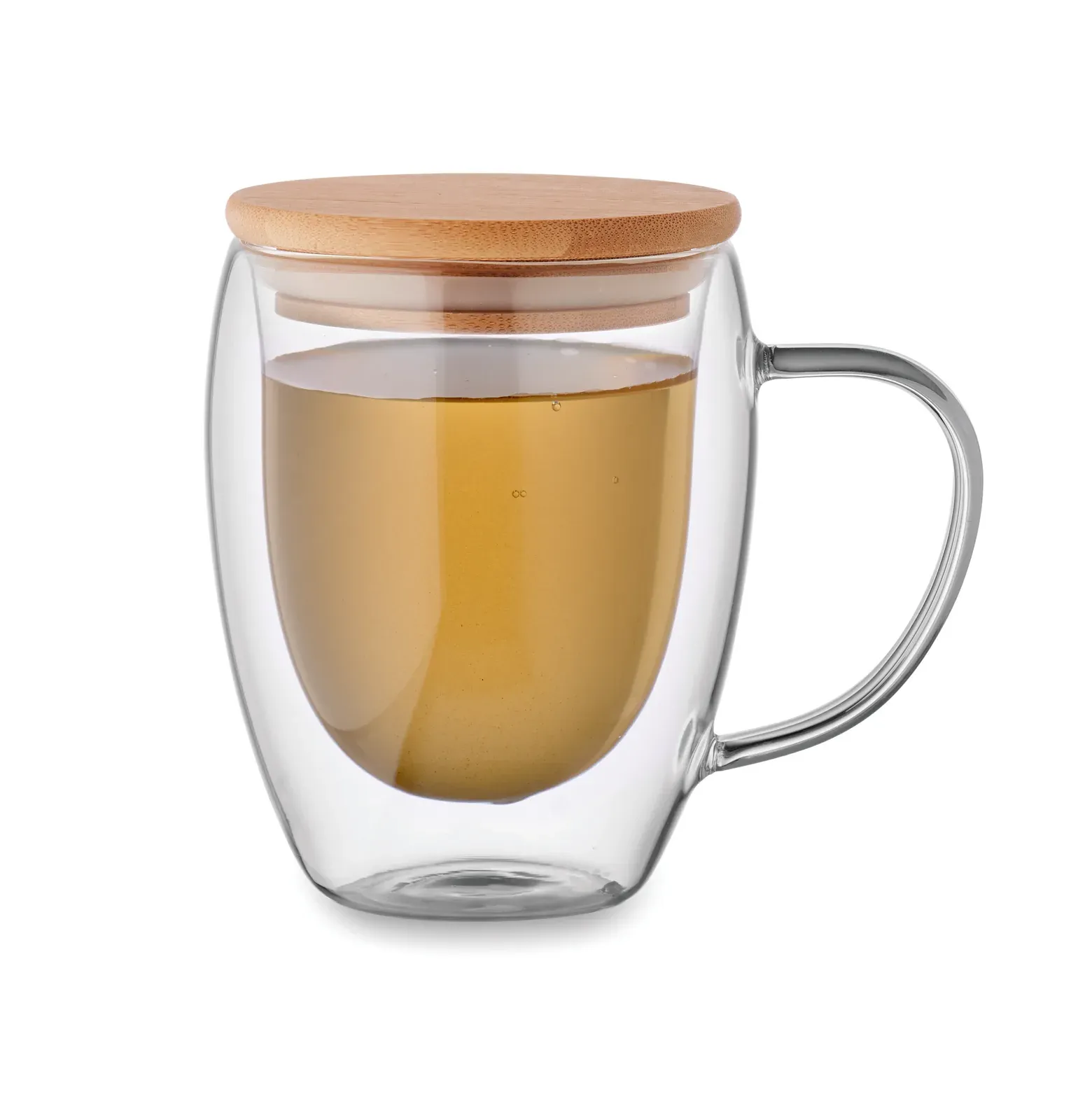 Tiral – Double Wall Borosilicate Glass Mug with Handle and Bamboo Lid — Transparent