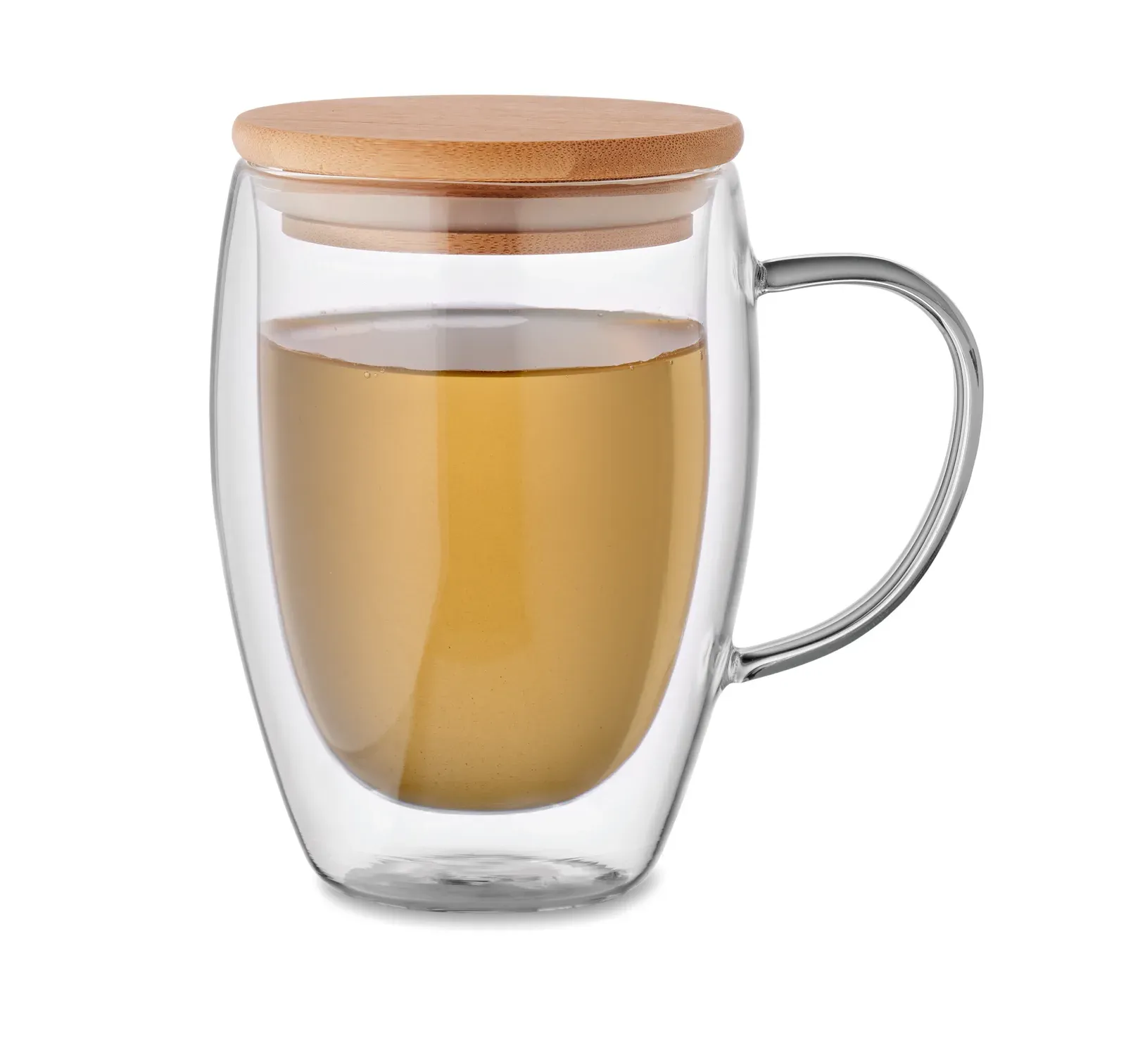 Tirol – Double Wall Borosilicate Glass Mug with Handle and Bamboo — Transparent