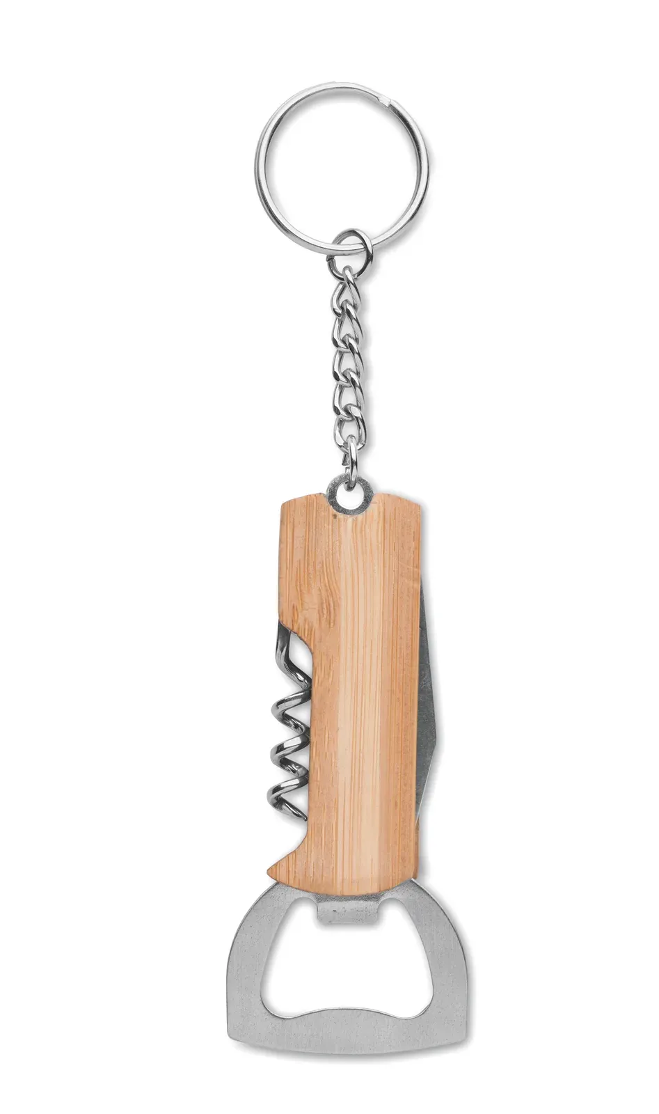 Allin1 – 3 in 1 Tool Pocket with Bamboo Case and Key Ring; It Includes a Bottle Opener, Wine Corkscrew Opener and Pocket — Wood