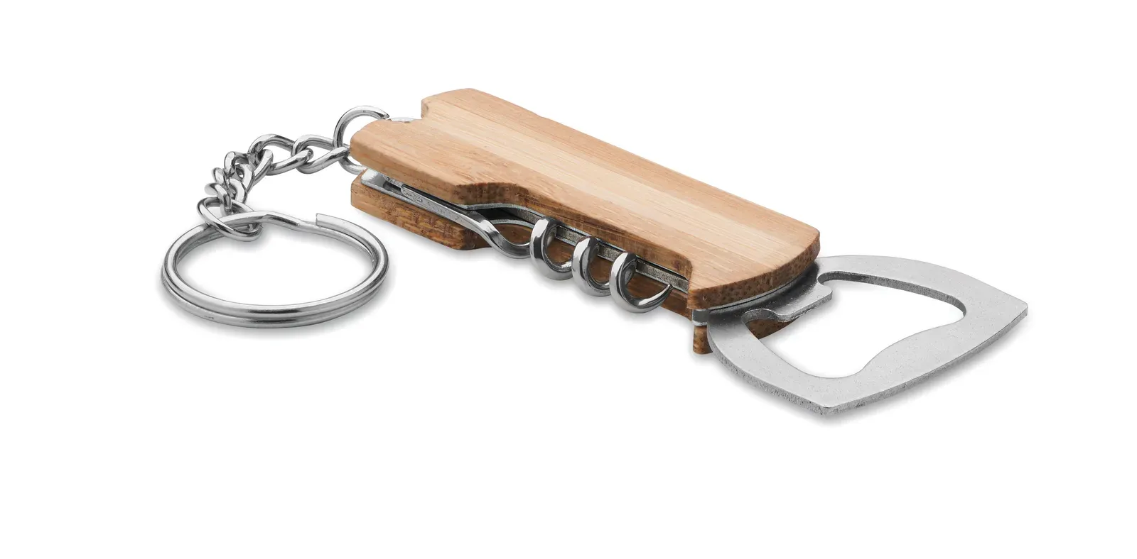 Allin1 – 3 in 1 Tool Pocket with Bamboo Case and Key Ring; It Includes a Bottle Opener, Wine Corkscrew Opener and Pocket — Wood