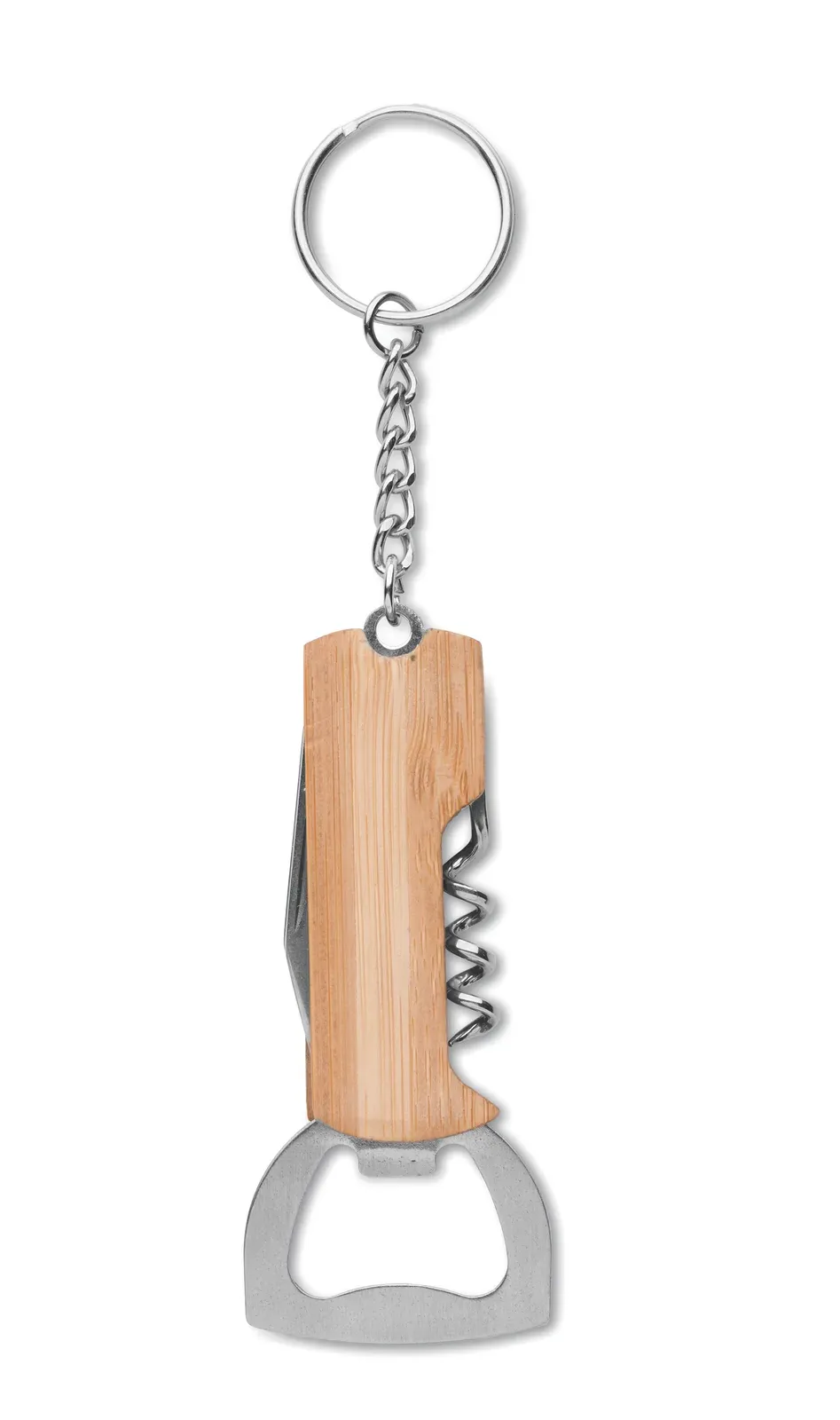 Allin1 – 3 in 1 Tool Pocket with Bamboo Case and Key Ring; It Includes a Bottle Opener, Wine Corkscrew Opener and Pocket — Wood