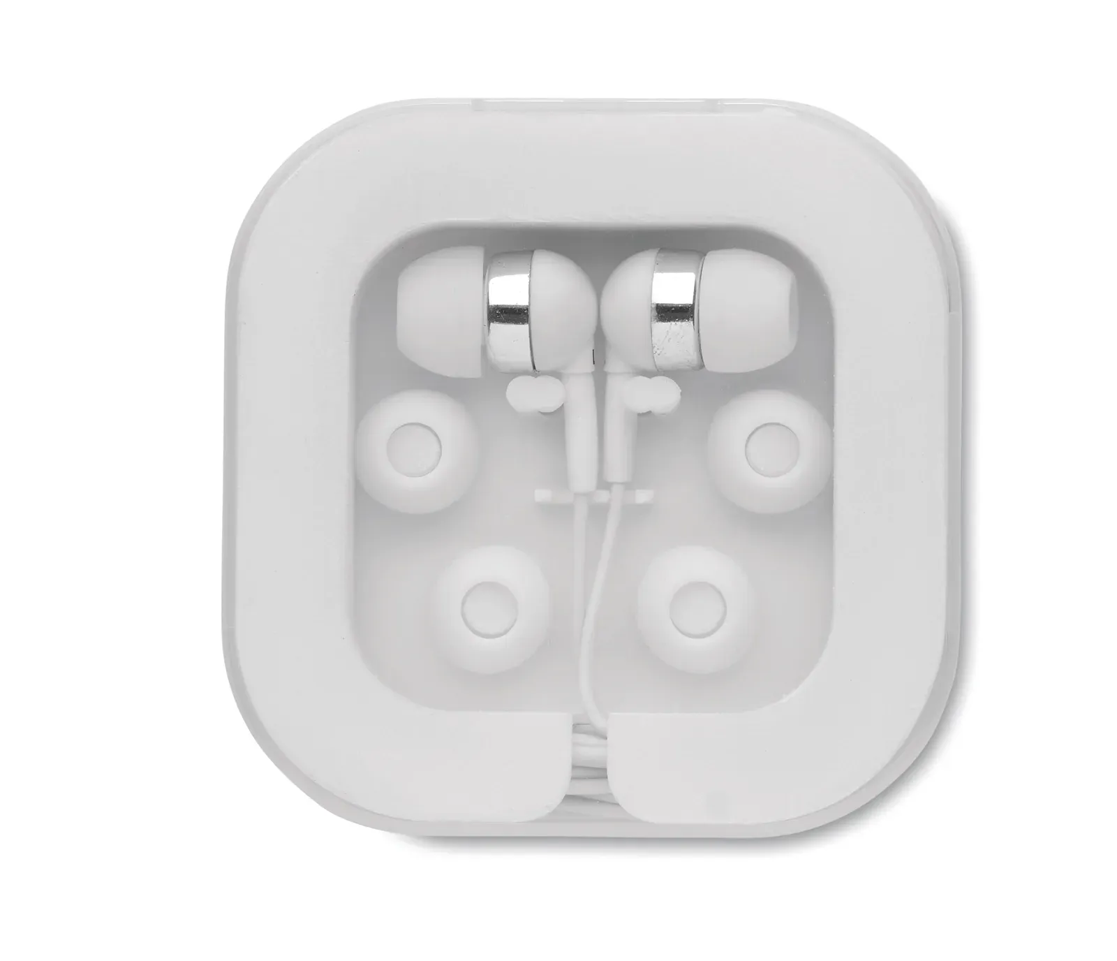 Musisoft C Silicone Earphones – Phone-Stand Case, 3 Spare Tip Sizes — White