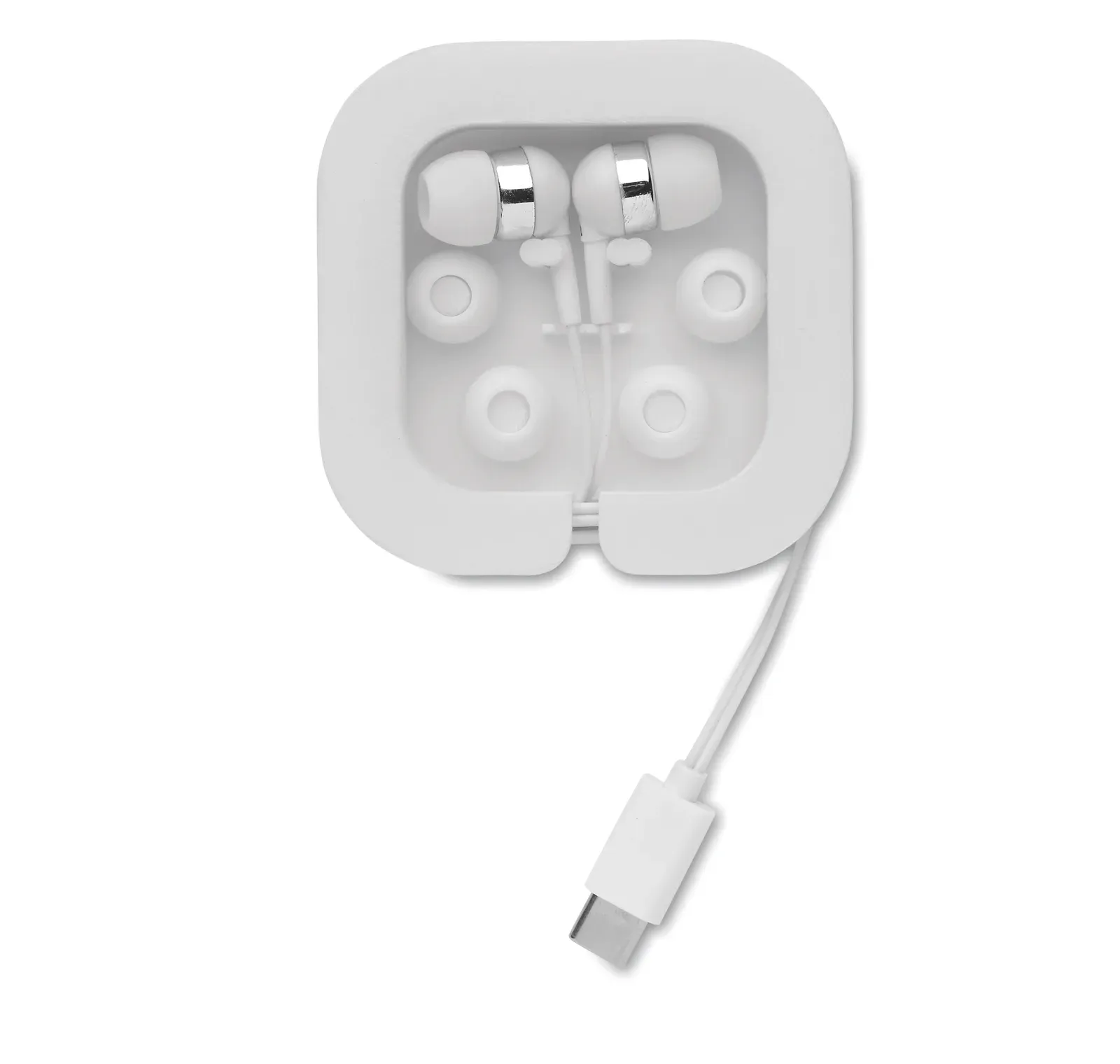Musisoft C Silicone Earphones – Phone-Stand Case, 3 Spare Tip Sizes — White