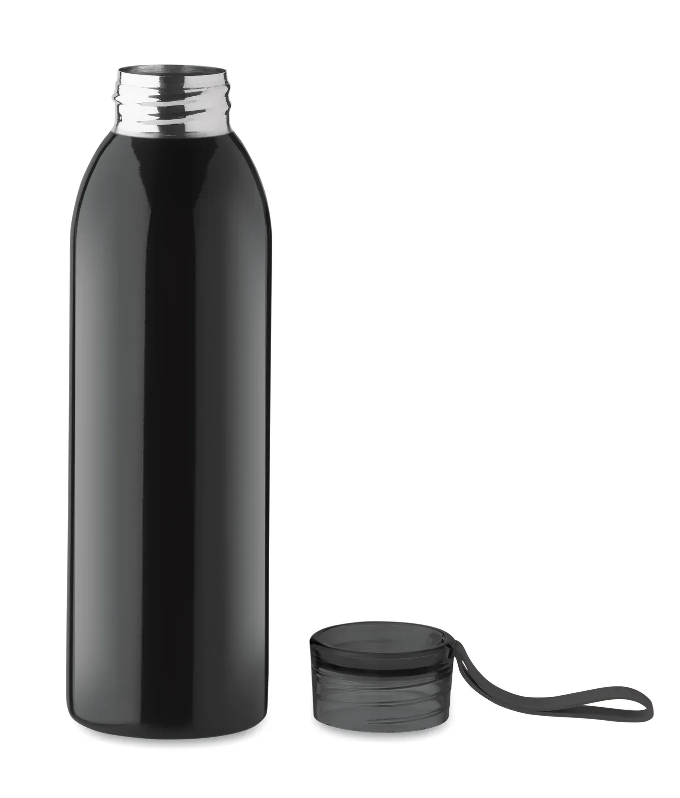 Bira – Single Wall Bicolour Stainless Steel Bottle with Rubber Grip and Carabiner Hook — Black