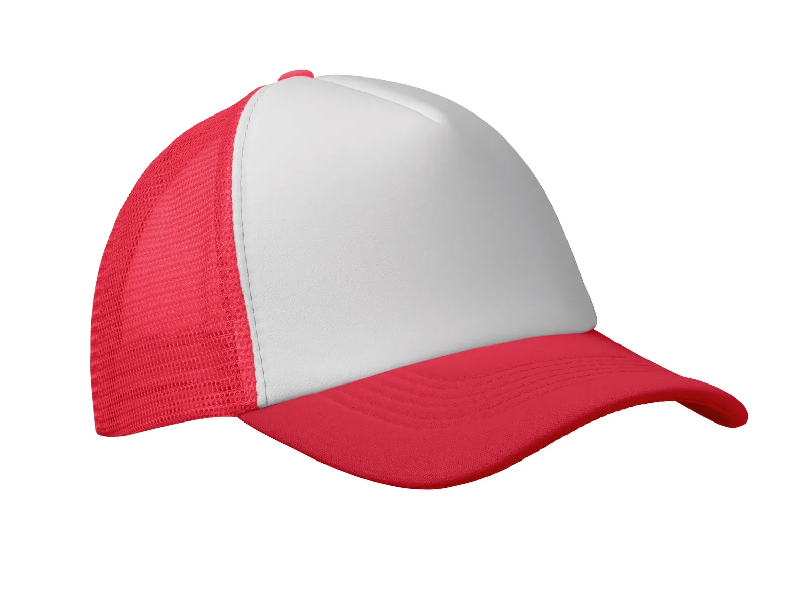 Bubble 5-Panel Trucker Mesh Cap — White/Red