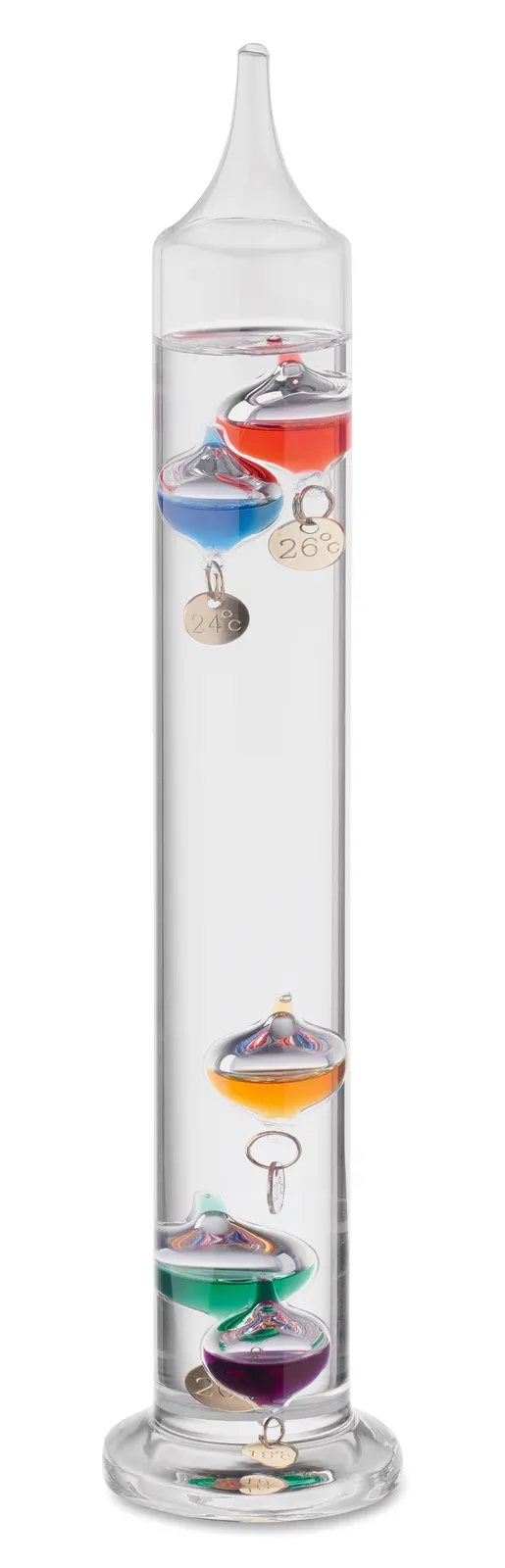 Gali Galileo Thermometer – Five Floating Colour Globes, Wooden Base — Transparent