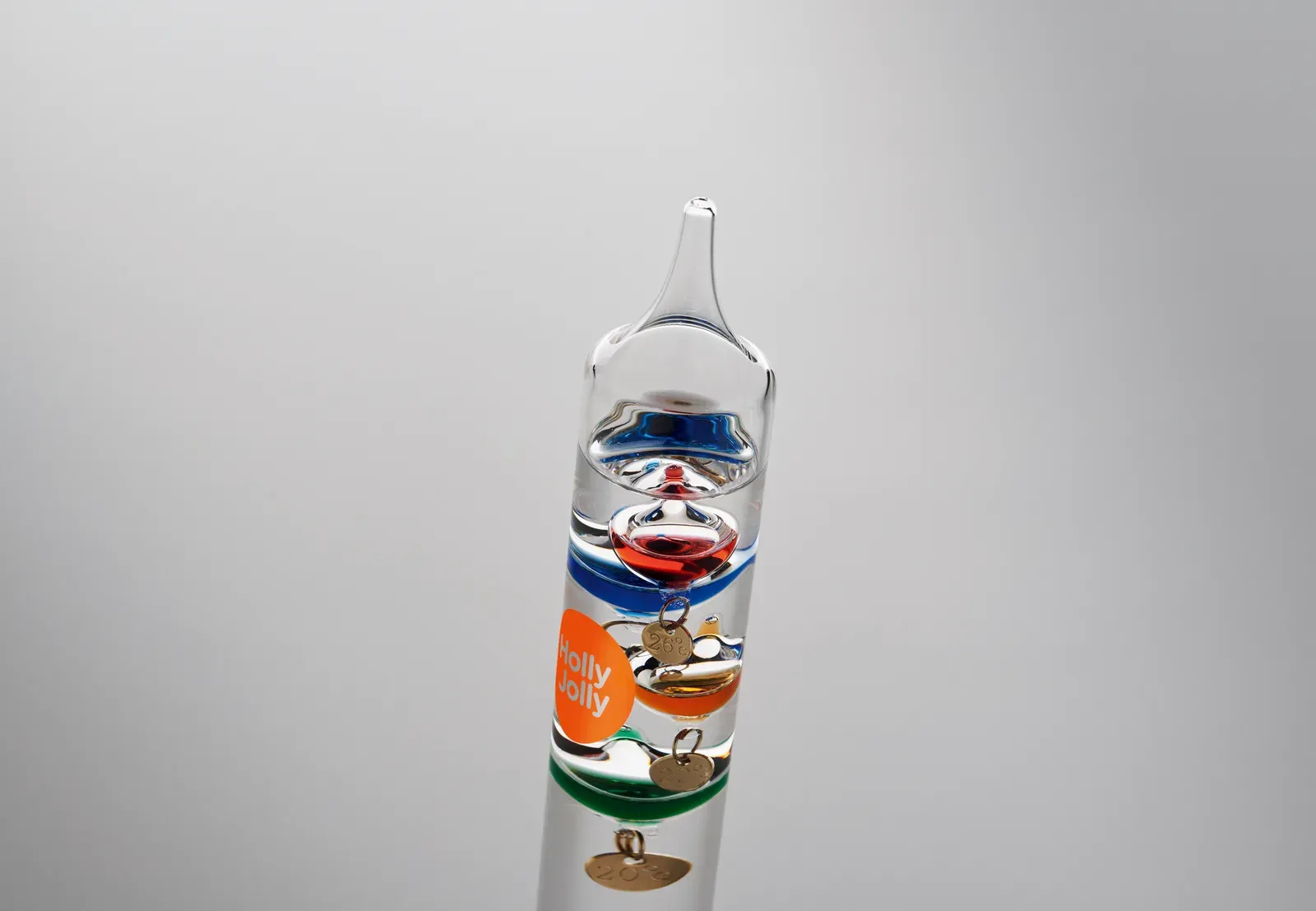 Gali Galileo Thermometer – Five Floating Colour Globes, Wooden Base — Transparent
