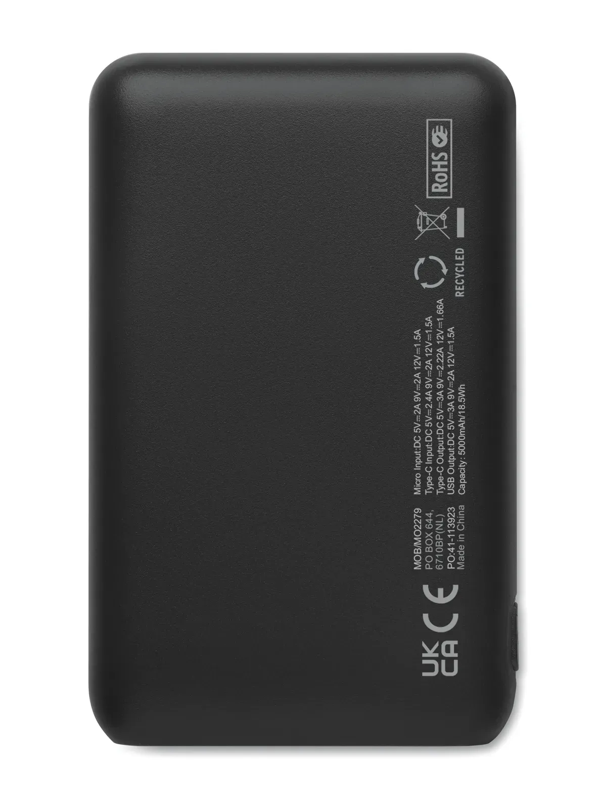 Power52c 5000mAh Power Bank – Recycled ABS, Multi-Port Output — Black