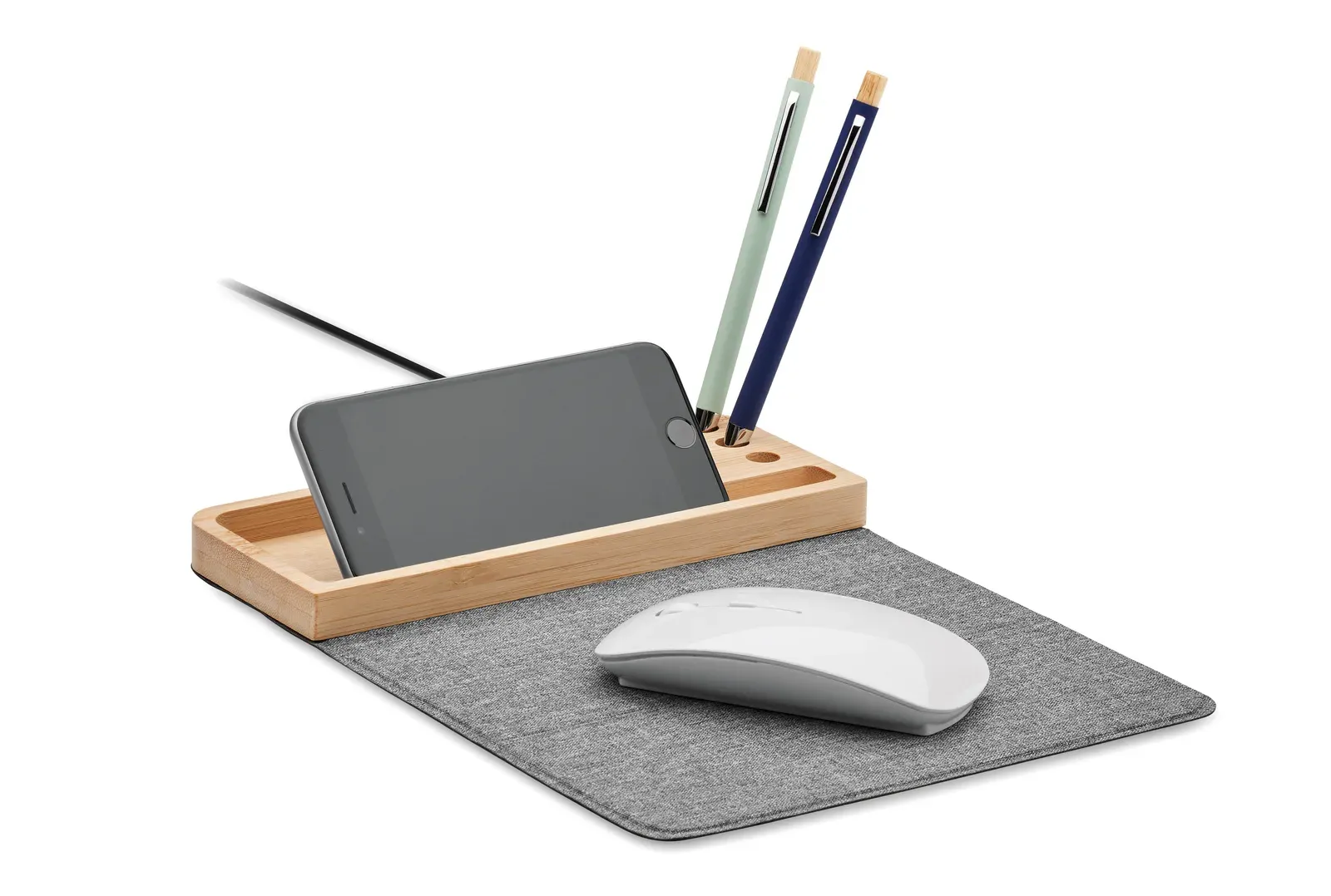 Pandu Bamboo Desk Organizer – 15W Wireless Charger, Phone Stand & Mouse Mat, FSC-Certified — Wood