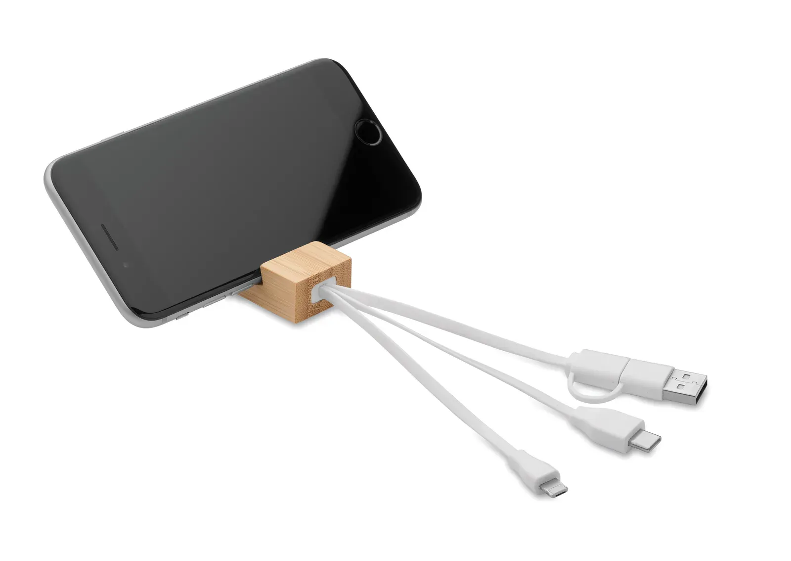 Clauerc Bamboo Key Ring – Phone Stand with Integrated Charging Cable — Wood