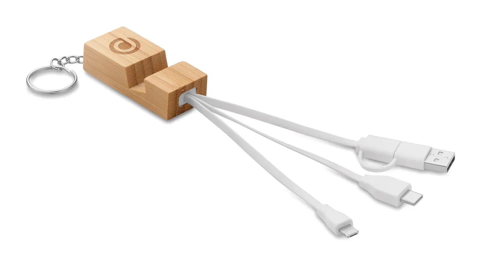 Clauerc Bamboo Key Ring – Phone Stand with Integrated Charging Cable — Wood