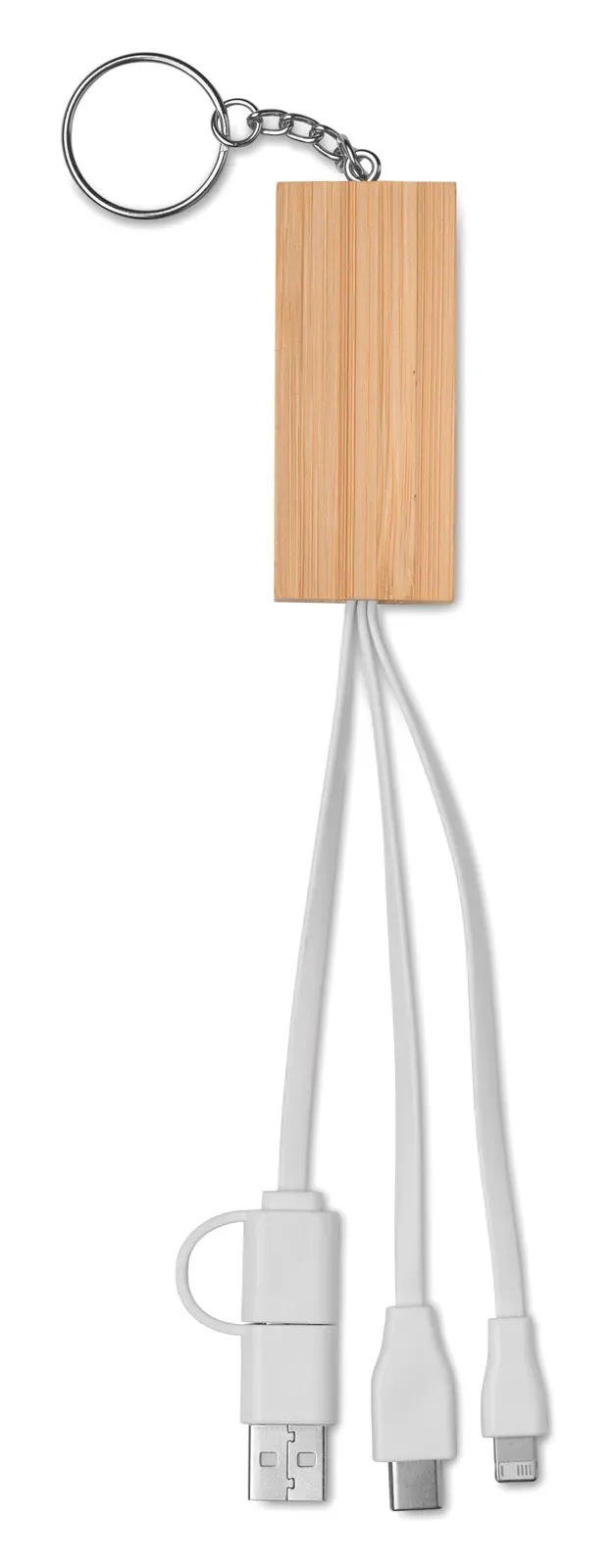 Clauerc Bamboo Key Ring – Phone Stand with Integrated Charging Cable — Wood