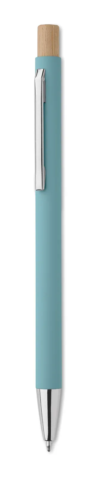 Bergamo Recycled Aluminium Pen – Bamboo Push Button, Silver Trim — Baby Blue