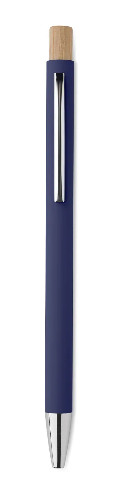 Bergamo Recycled Aluminium Pen – Bamboo Push Button, Silver Trim — Blue
