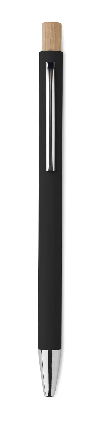 Bergamo Recycled Aluminium Pen – Bamboo Push Button, Silver Trim — Black