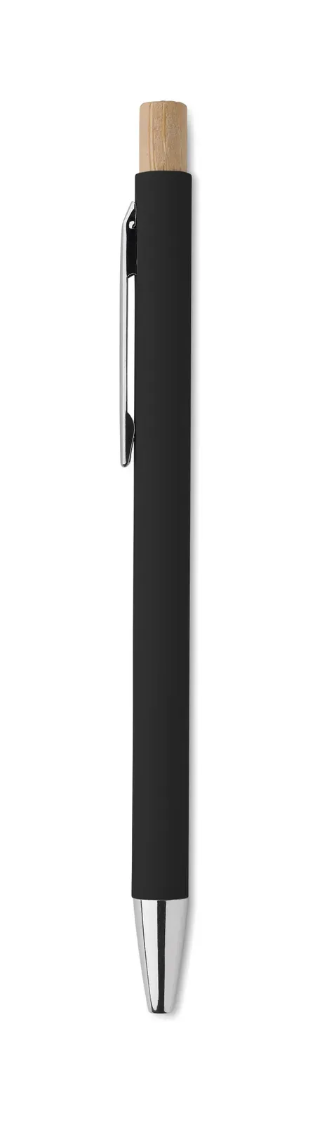 Bergamo Recycled Aluminium Pen – Bamboo Push Button, Silver Trim — Black