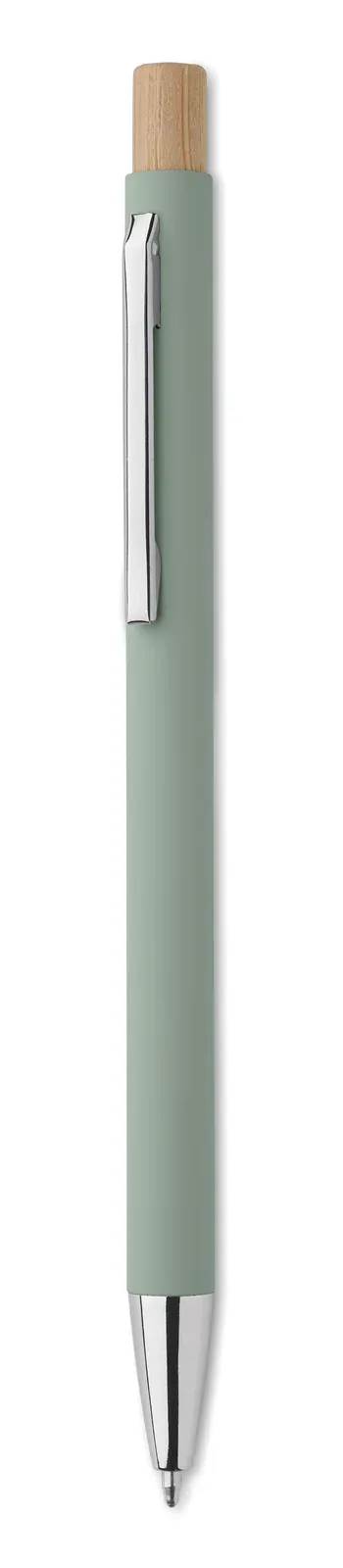 Bergamo Recycled Aluminium Pen – Bamboo Push Button, Silver Trim — Mint Green