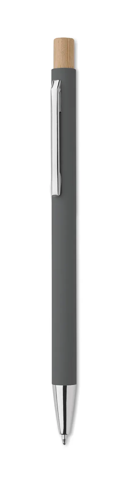 Bergamo Recycled Aluminium Pen – Bamboo Push Button, Silver Trim — Stone Grey