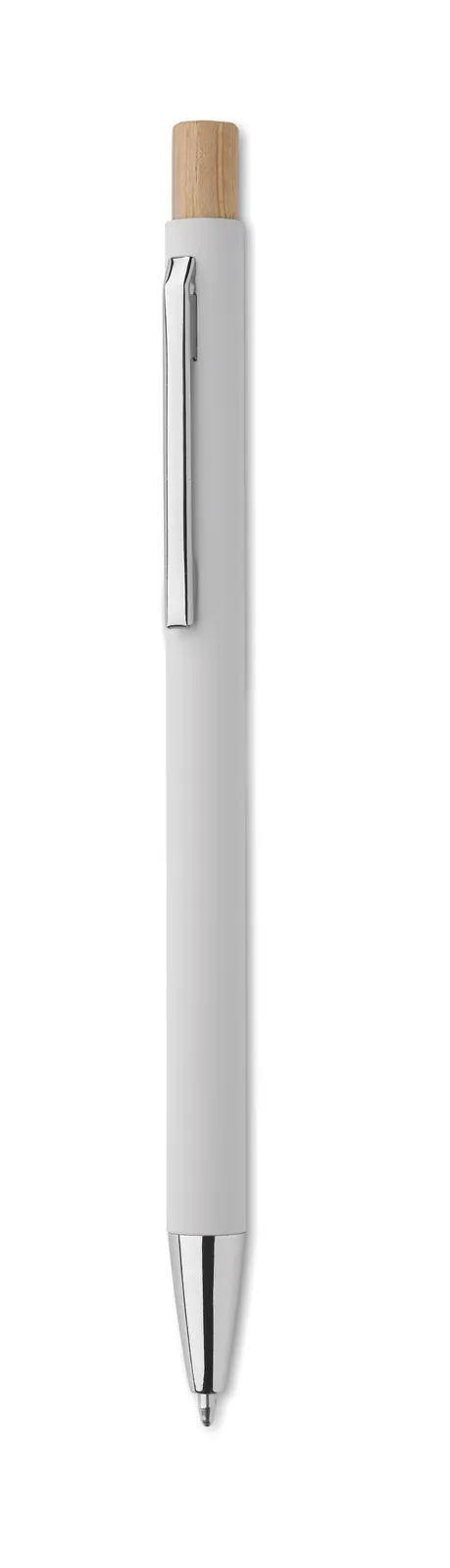 Bergamo Recycled Aluminium Pen – Bamboo Push Button, Silver Trim — White