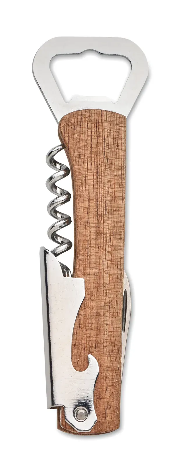 Wool – 3 in 1 Bottle Opener in Acacia Wood Case; It Includes a Corkscrew, 2 Bottle Openers and Foil Cutter — Wood