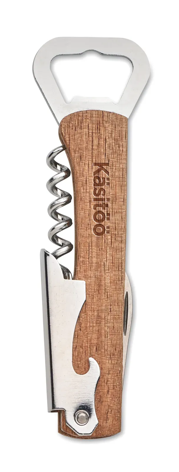 Wool – 3 in 1 Bottle Opener in Acacia Wood Case; It Includes a Corkscrew, 2 Bottle Openers and Foil Cutter — Wood