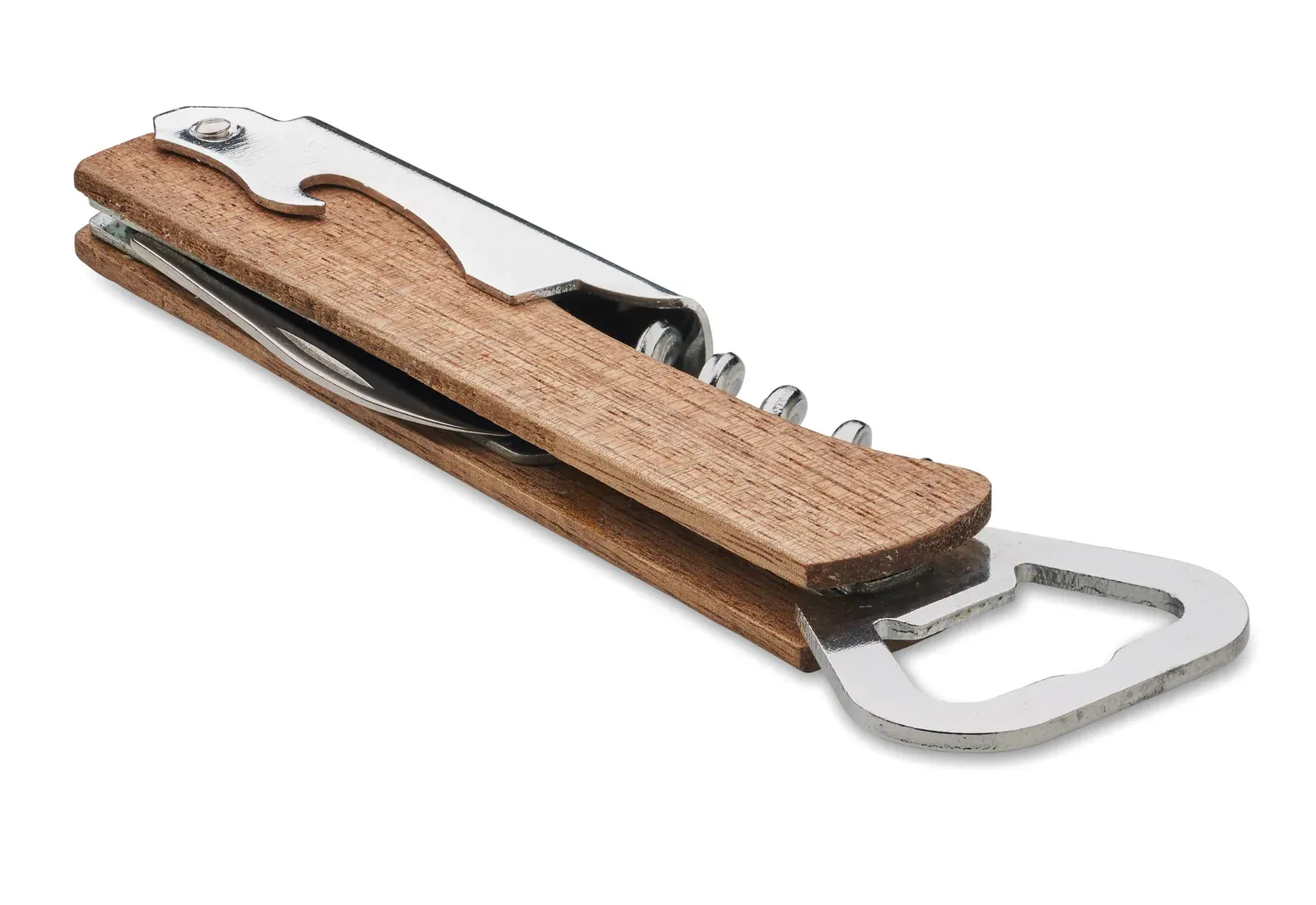 Wool – 3 in 1 Bottle Opener in Acacia Wood Case; It Includes a Corkscrew, 2 Bottle Openers and Foil Cutter — Wood