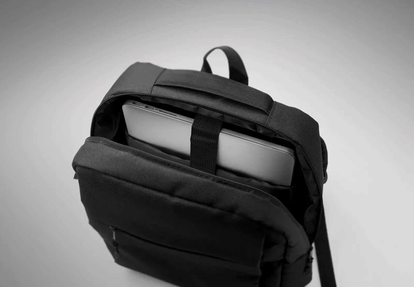 RPET Backpack Akraos with Zippered Pocket 31X13X30 cm MO2318 — Black