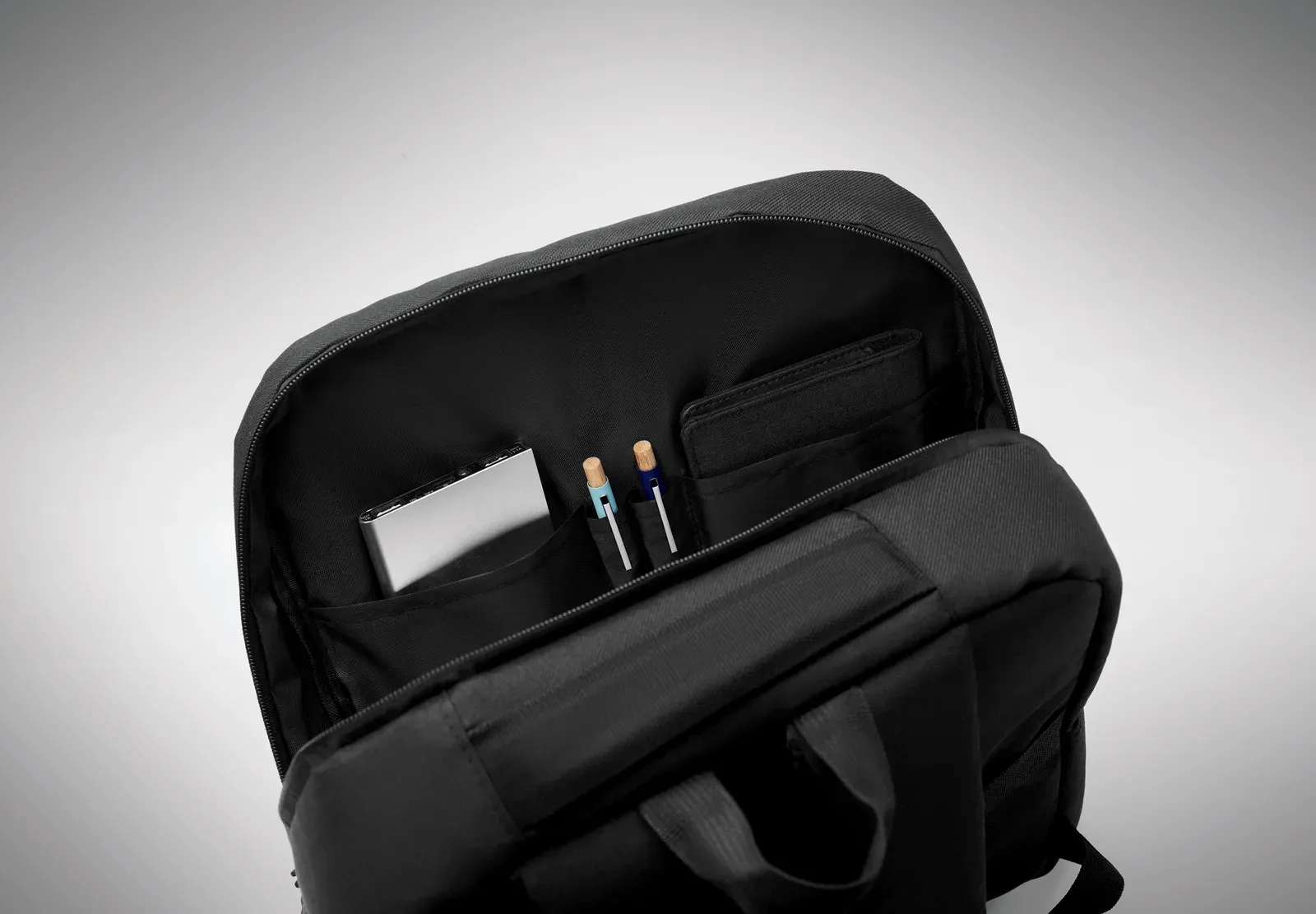RPET Backpack Akraos with Zippered Pocket 31X13X30 cm MO2318 — Black