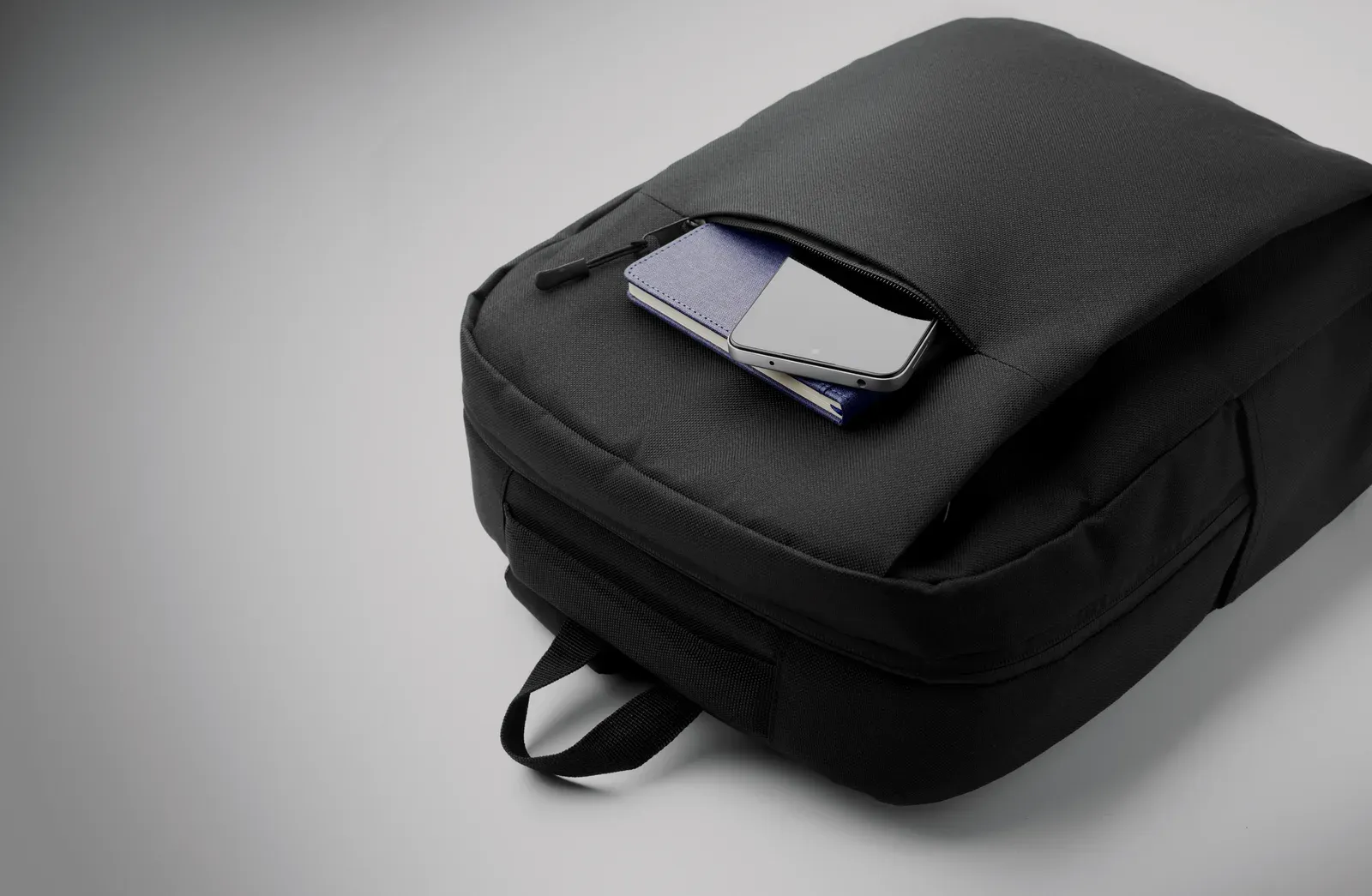 RPET Backpack Akraos with Zippered Pocket 31X13X30 cm MO2318 — Black