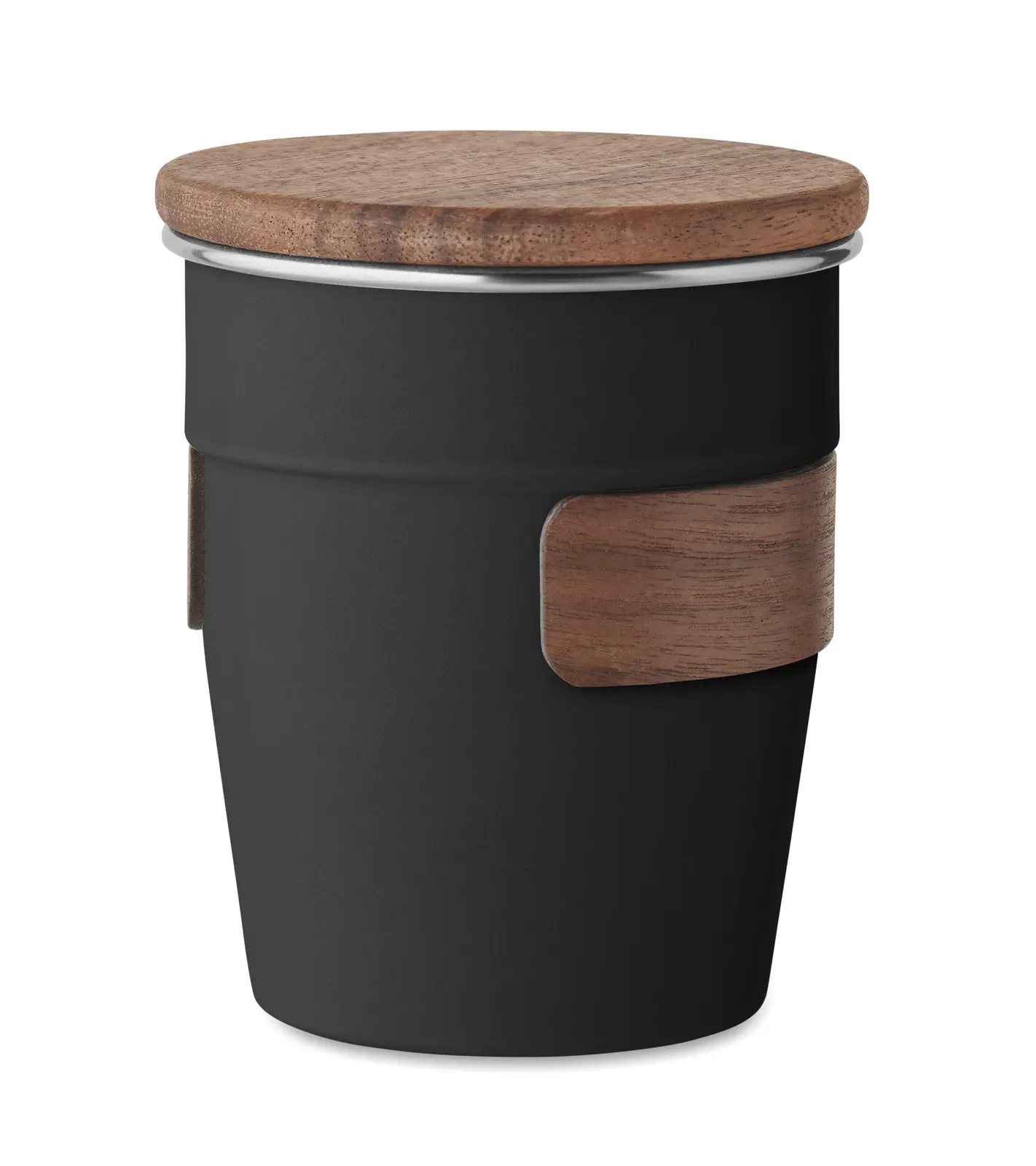 Walnut – Single Wall Tumbler in Recycled Stainless Steel (90% Recycled Stainless Steel and 10% Stainless Steel) with Walnut — Black