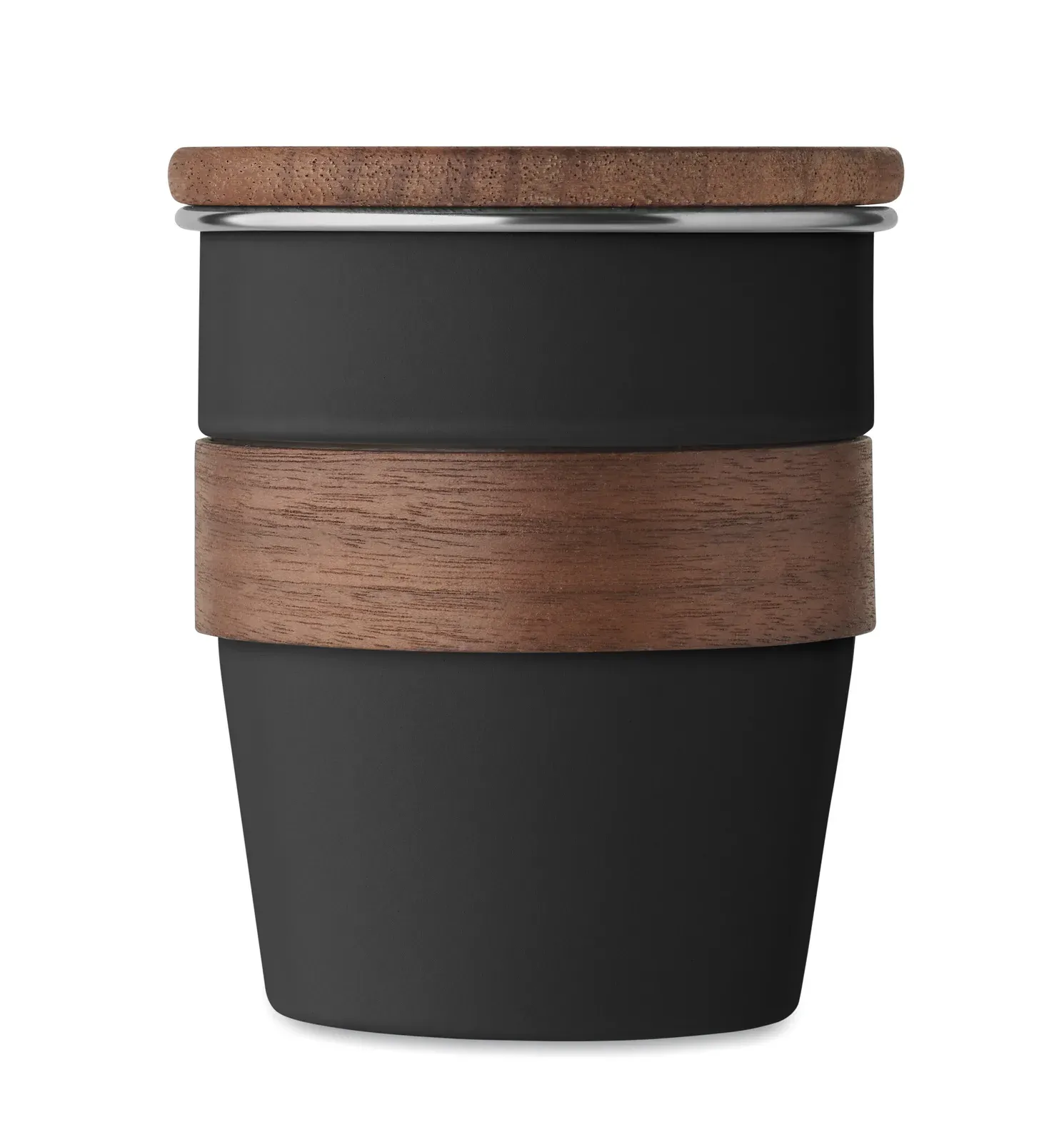 Walnut – Single Wall Tumbler in Recycled Stainless Steel (90% Recycled Stainless Steel and 10% Stainless Steel) with Walnut — Black