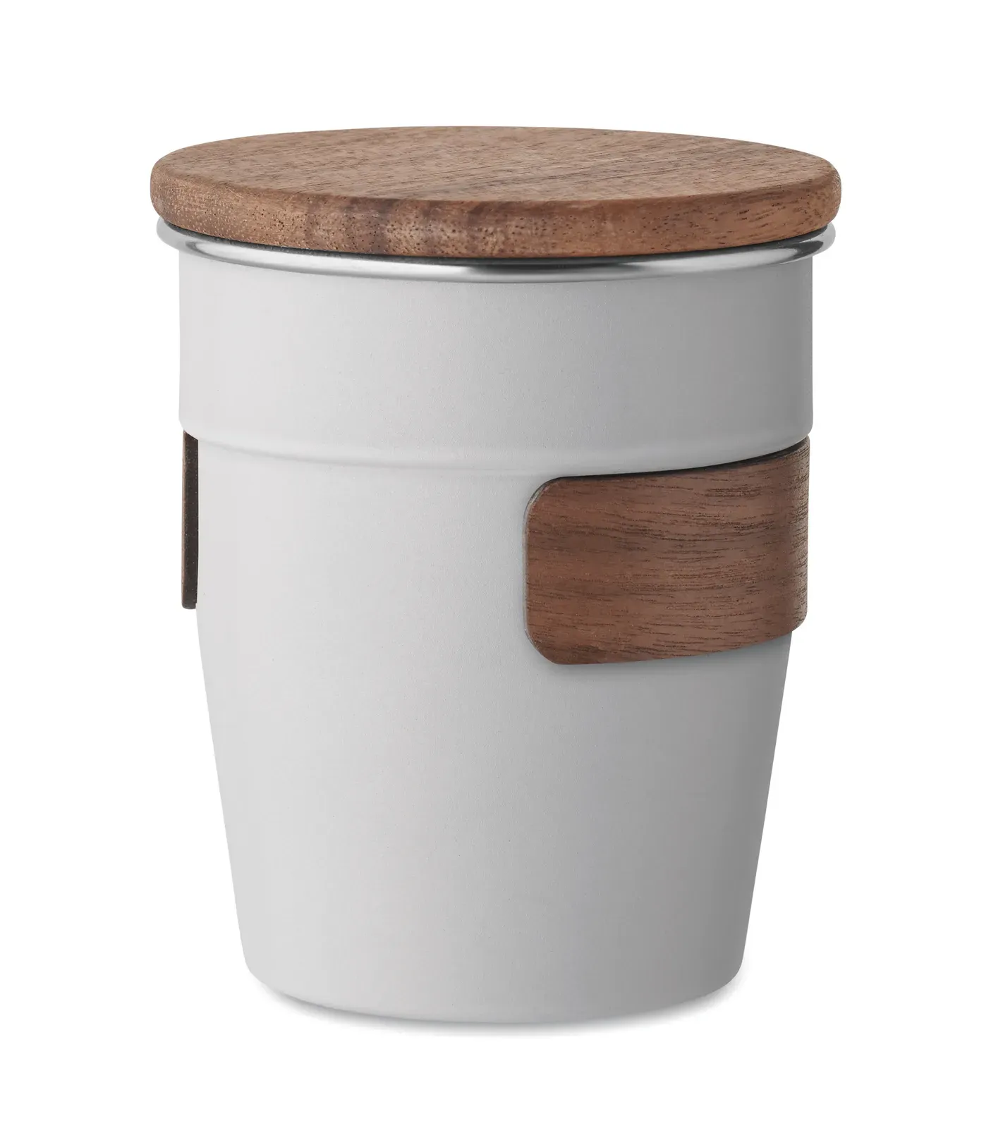 Walnut – Single Wall Tumbler in Recycled Stainless Steel (90% Recycled Stainless Steel and 10% Stainless Steel) with Walnut — White
