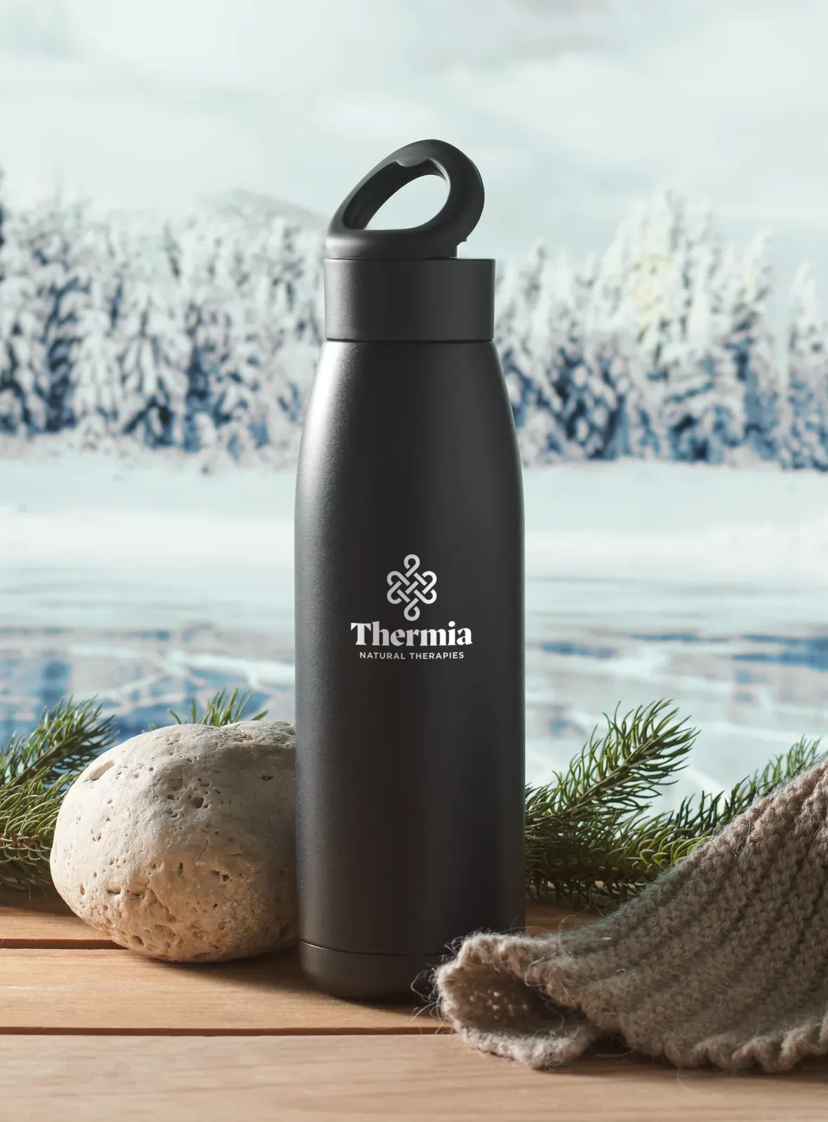 Calefrio – Double Wall Recycled Stainless Steel (90% Recycled Stainless Steel and 10% Stainless Steel) Bottle with Soft — Black