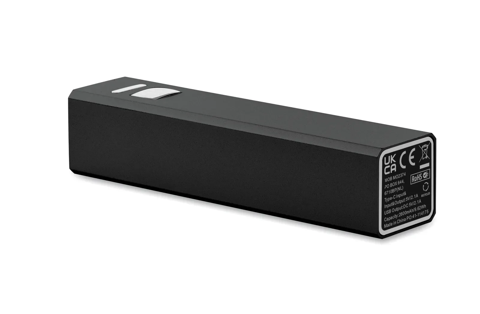 Poweraluc 2600mAh Power Bank – Recycled Aluminium Case — Black