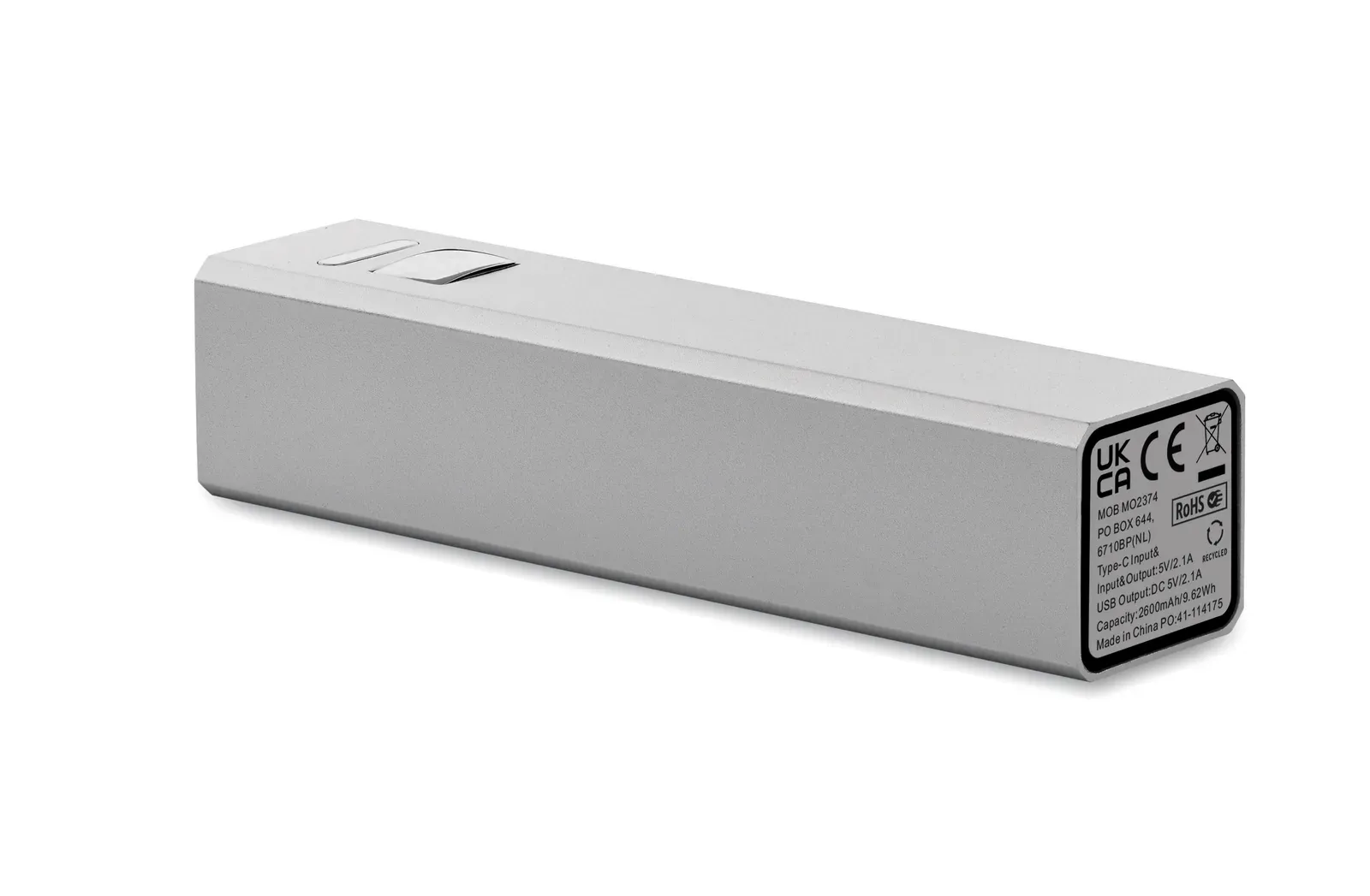 Poweraluc 2600mAh Power Bank – Recycled Aluminium Case — Matt Silver