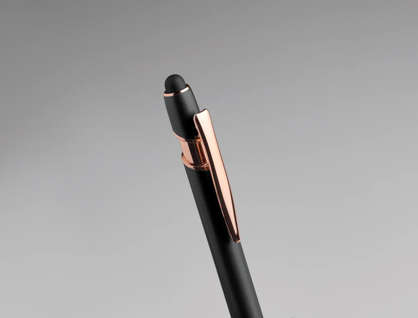 Geneva Recycled Aluminium Stylus Pen – Rose Gold Detail — Black