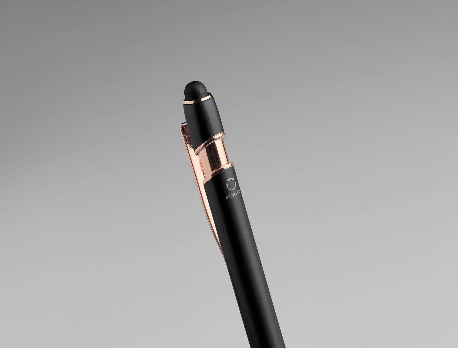 Geneva Recycled Aluminium Stylus Pen – Rose Gold Detail — Black