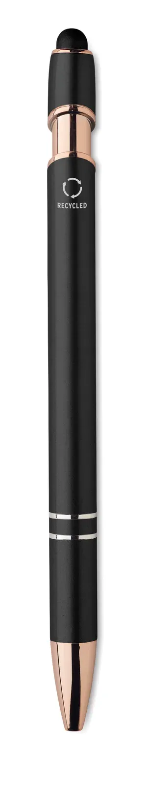 Geneva Recycled Aluminium Stylus Pen – Rose Gold Detail — Black