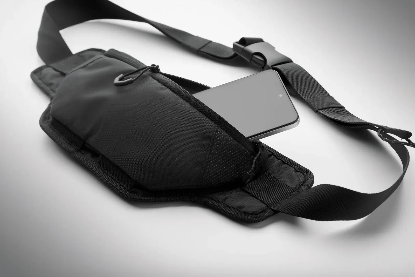Polyester Waist Bag Nyko with Zippered Pocket 36X6.5X16 cm MO2392 — Black