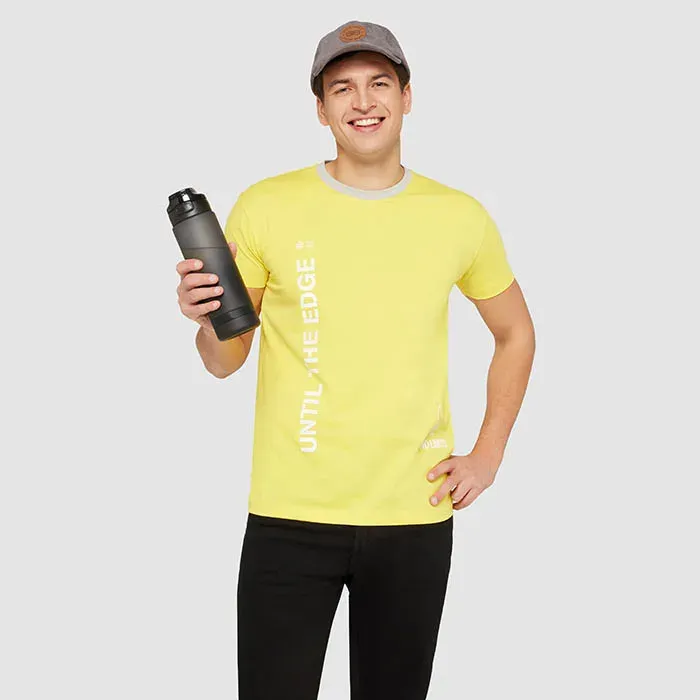Level – Sports Water Bottle in RPET, Motivational Time Markings, One Hand Opening Flip Top Lid — Black