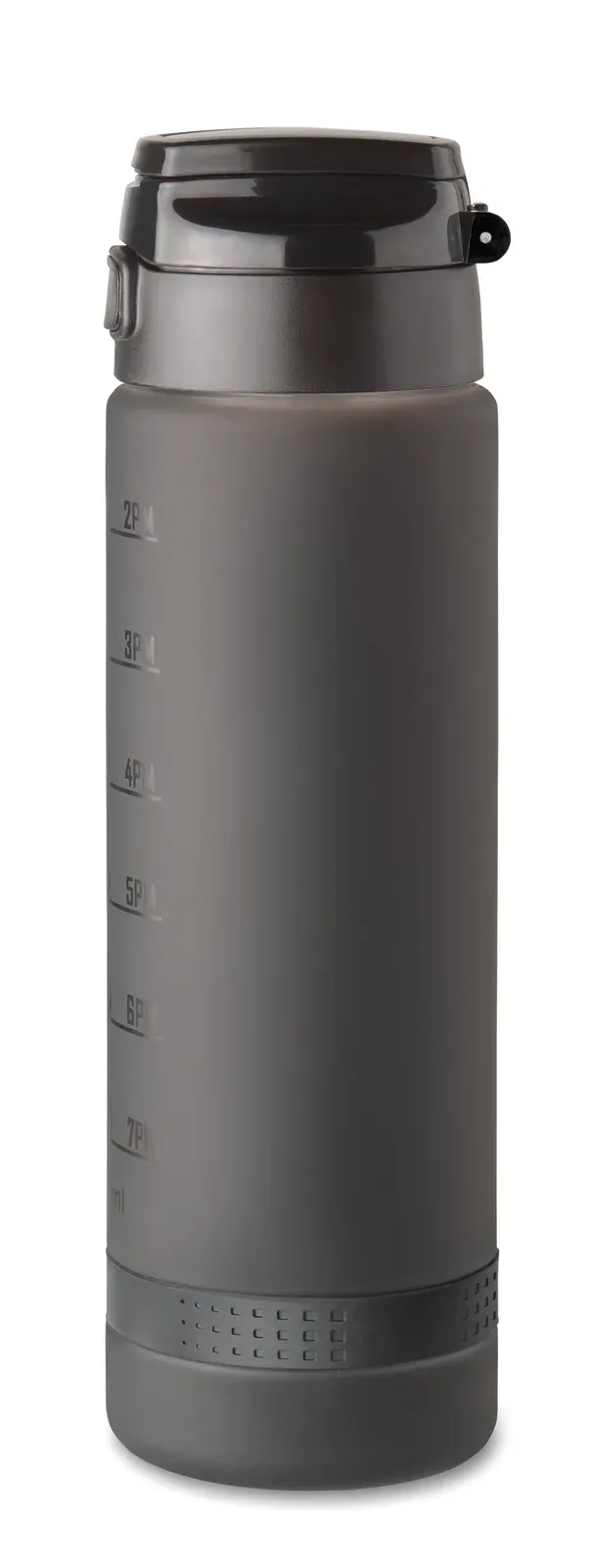 Level – Sports Water Bottle in RPET, Motivational Time Markings, One Hand Opening Flip Top Lid — Black